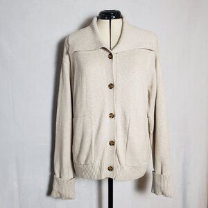 Banana Republic Sweater Jacket Button Up Cardigan in Oatmeal Heather Size Large